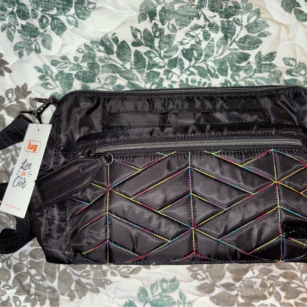 Lug stretch crossbody black rainbow stitch